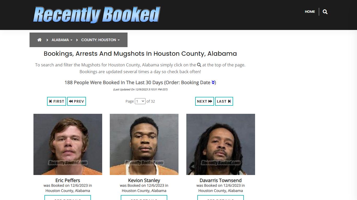 Recent bookings, Arrests, Mugshots in Houston County, Alabama
